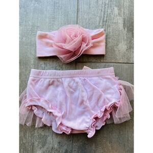 BABY ESSENTIALS Pink Lace Ruffle Tutu Bloomers Diaper Cover & Headband Set 0-3m